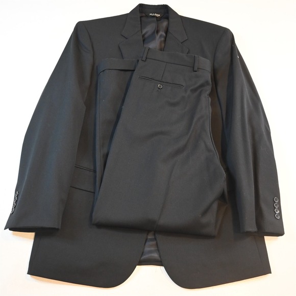 Jos A Bank 43L 34x30 Black Striped 100% Wool Mens Jacket Pants Suit